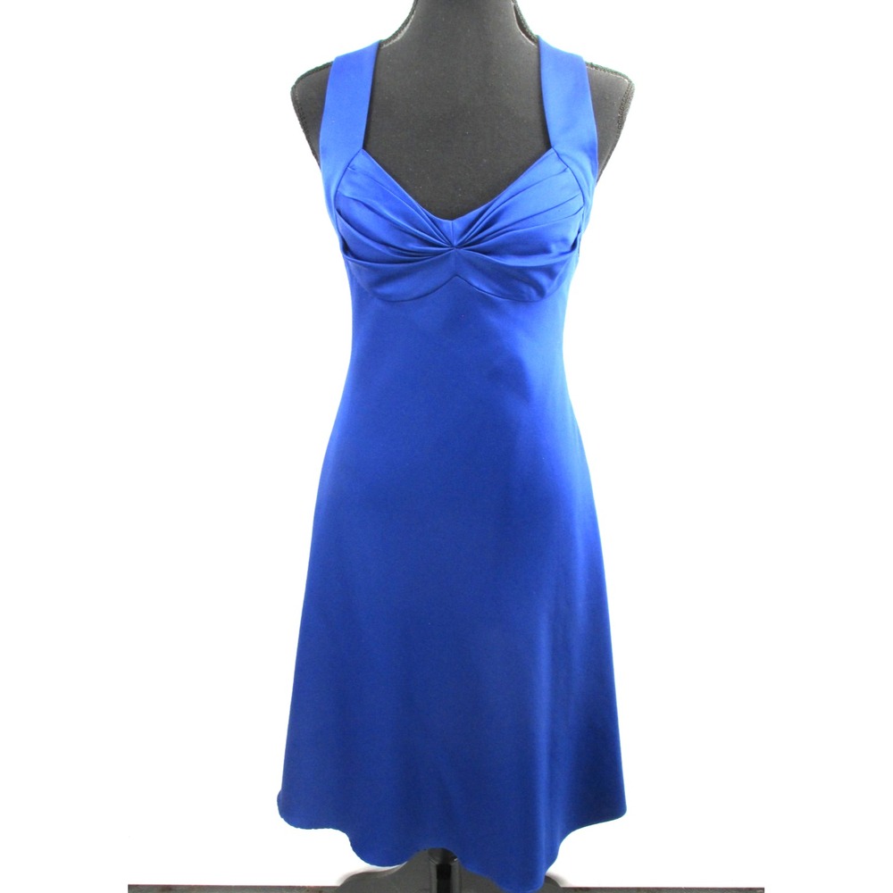 Calvin Klein Midi Evening Wear Sheath Dress Women XS Blue V-Neckline Party Prom